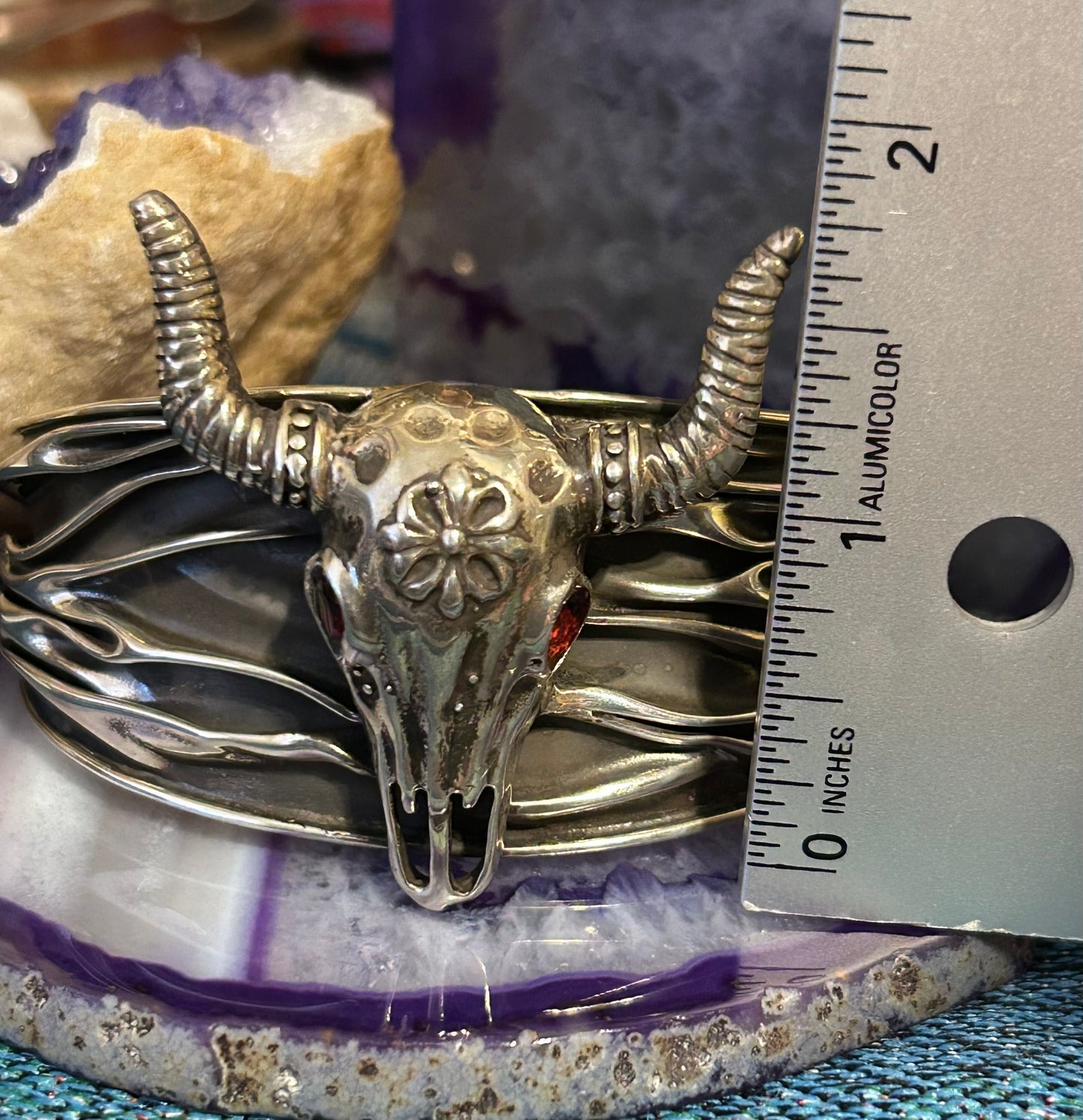 Sterling Silver Taxco Mexico Long Horned Bull Skull Cuff