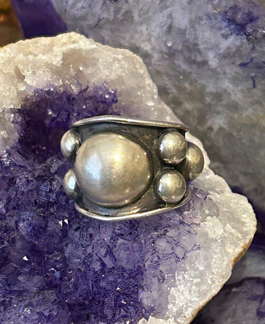 Sterling Silver Taxco Mexico Wide Ball Band Ring Size 6.25-8.25