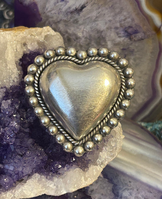 GuzFurbished Sterling Silver Large Statement Heart Adjustable Ring