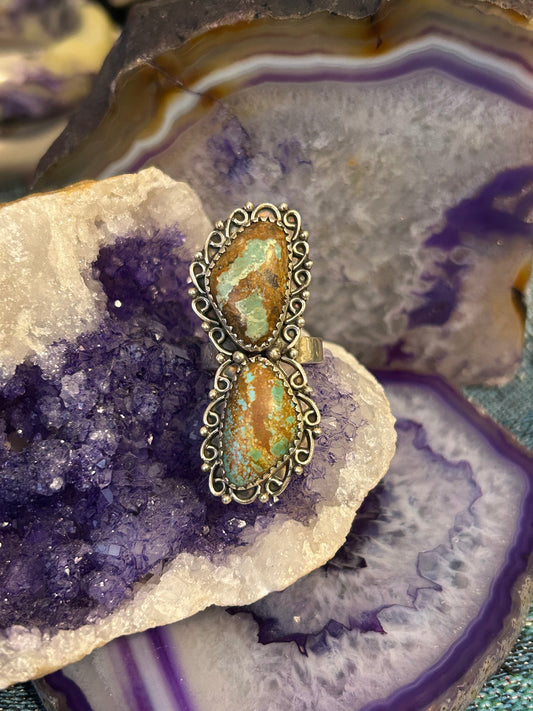 Sterling Silver Roysten Turquoise Double Stone Ring Size 7