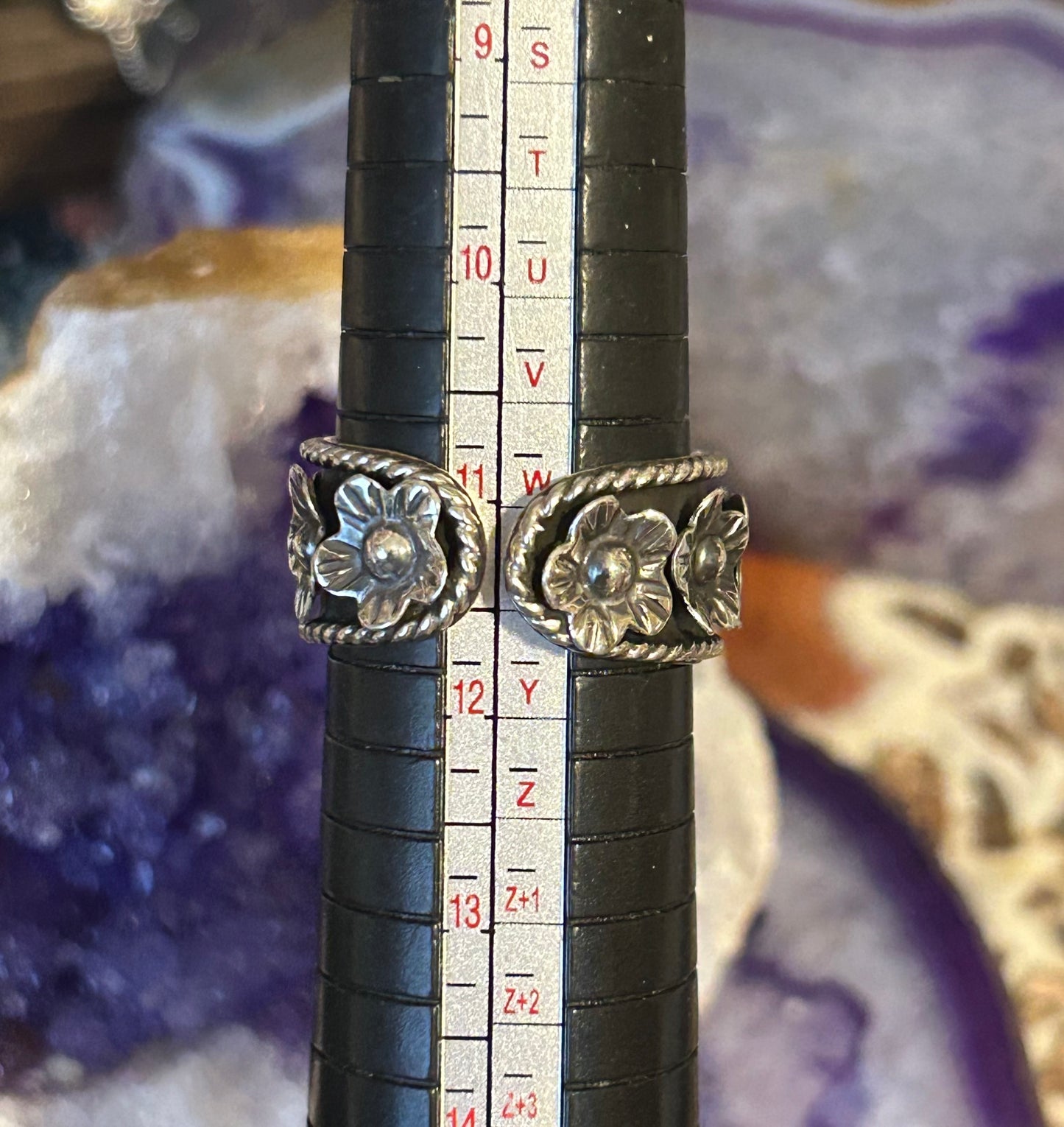 Sterling Silver Modern Taxco Flowers & Rope Band Ring Size 11-12.5