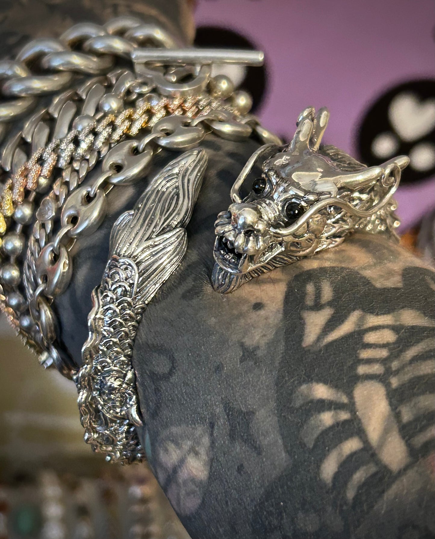 Sterling Silver Designer SOMS Statement Dragon Hinge Bracelet