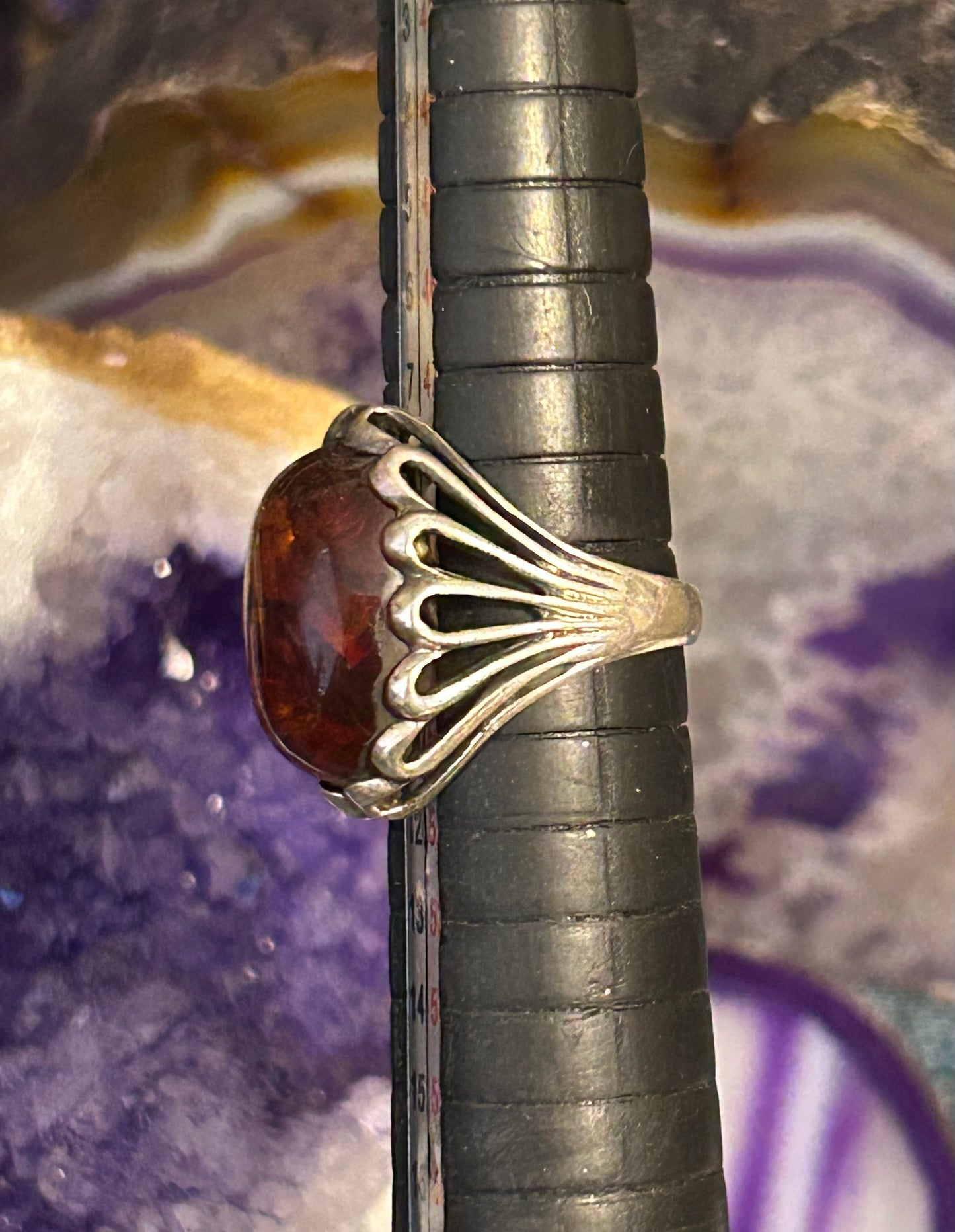 Vintage Sterling Silver Oval Baltic Amber Ring Size 5