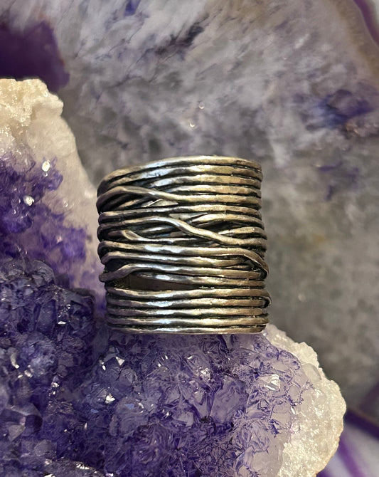 Sterling Silver Vintage Israel Wide Silver Brutalist Abstract Wide Ring Size 7