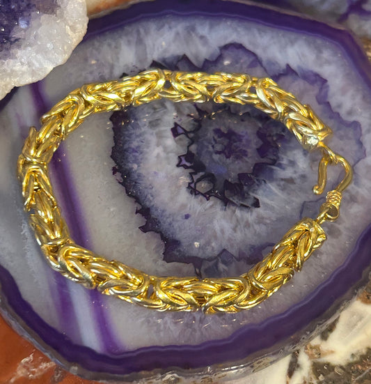 Sterling Silver w/ Gold Over 6.5mm Byzantine Bracelet • Small Wrist