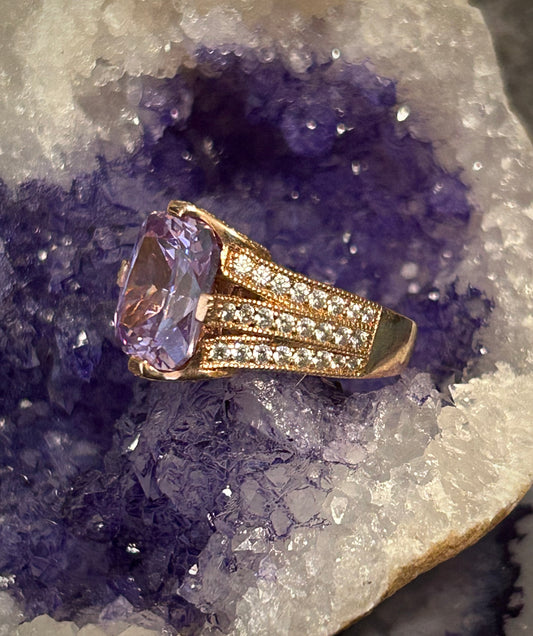 Vintage Rose Gold Sterling Silver Lavender CZ Ring • Size 5