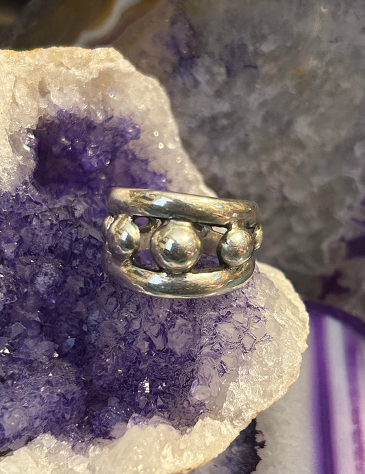 Sterling Silver Wide Ball Modernist Band Ring Size 8-10