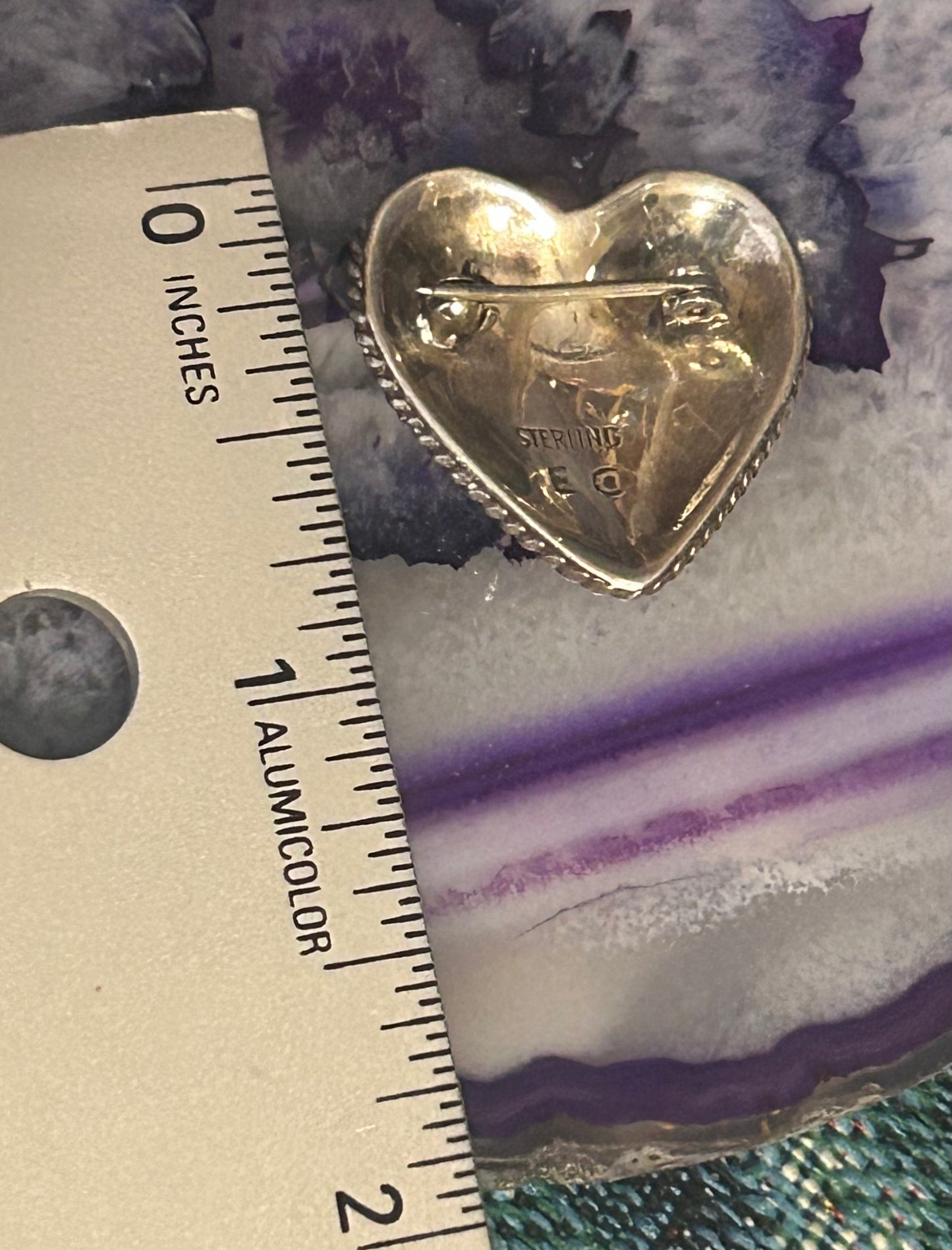 Sterling Silver Native American EC Signed Heart Brooch/Pin