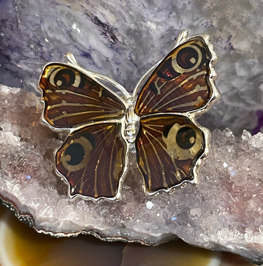 Sterling Silver & Baltic Amber Butterfly Ring Adjustable