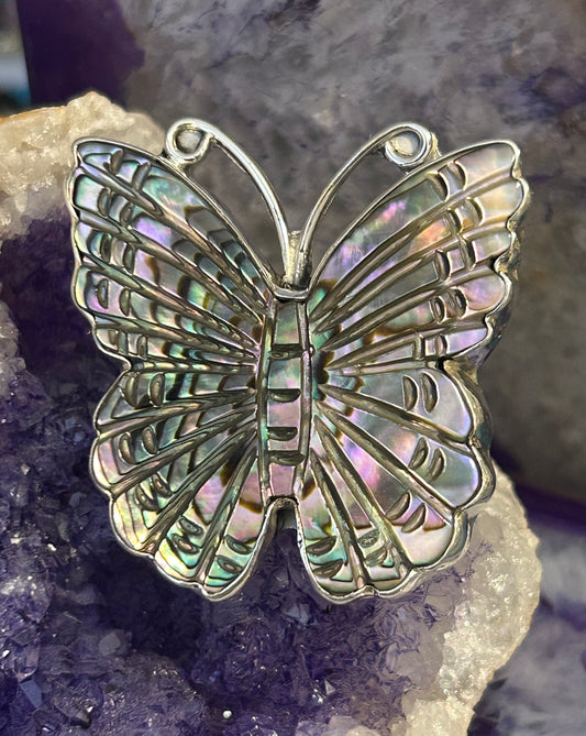 Sterling Silver Modern Taxco Mexico Abalone Butterfly Ring