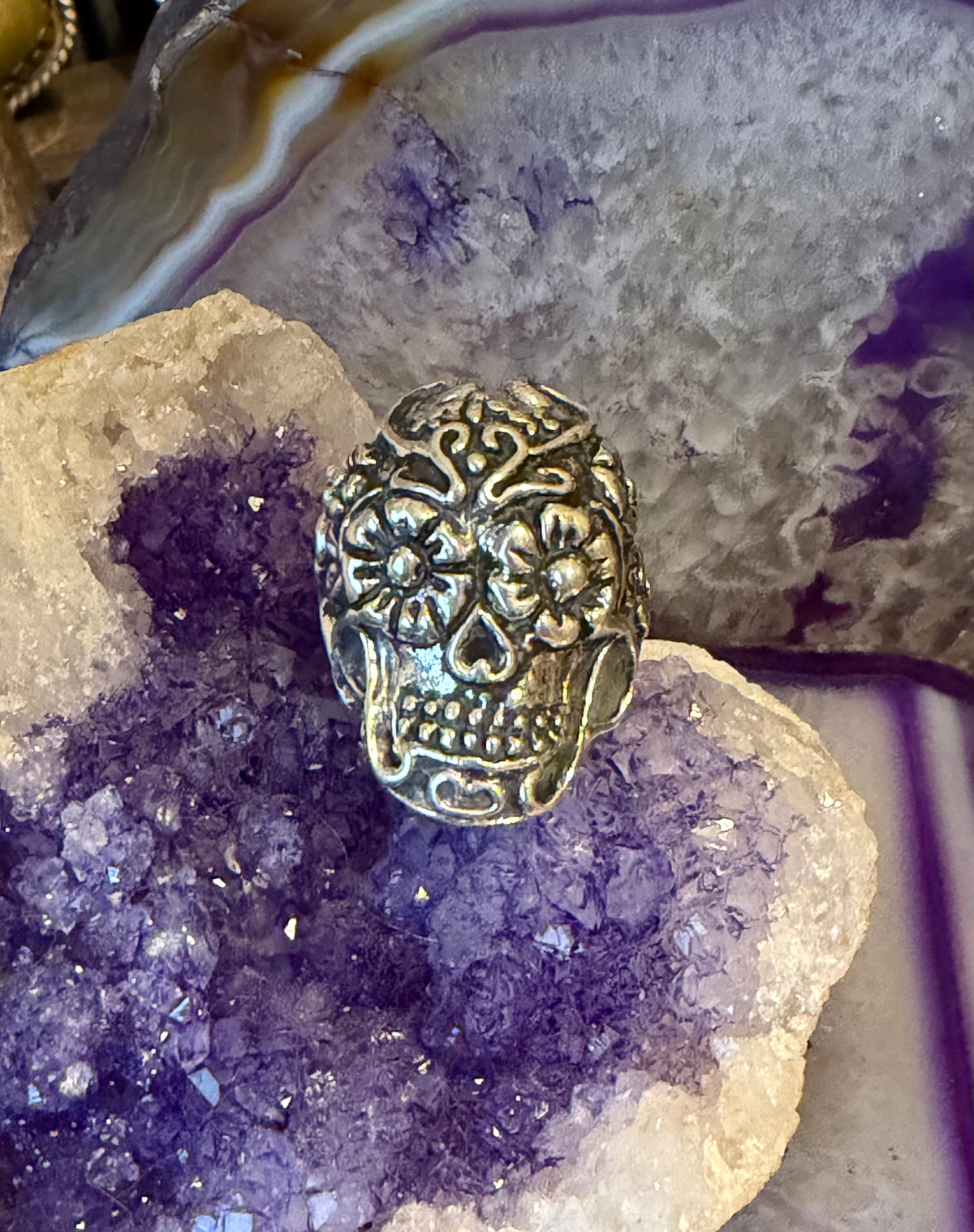 Sterling Silver Modern Taxco Mexico Chunky Statement 3D Sugar Skull Ring