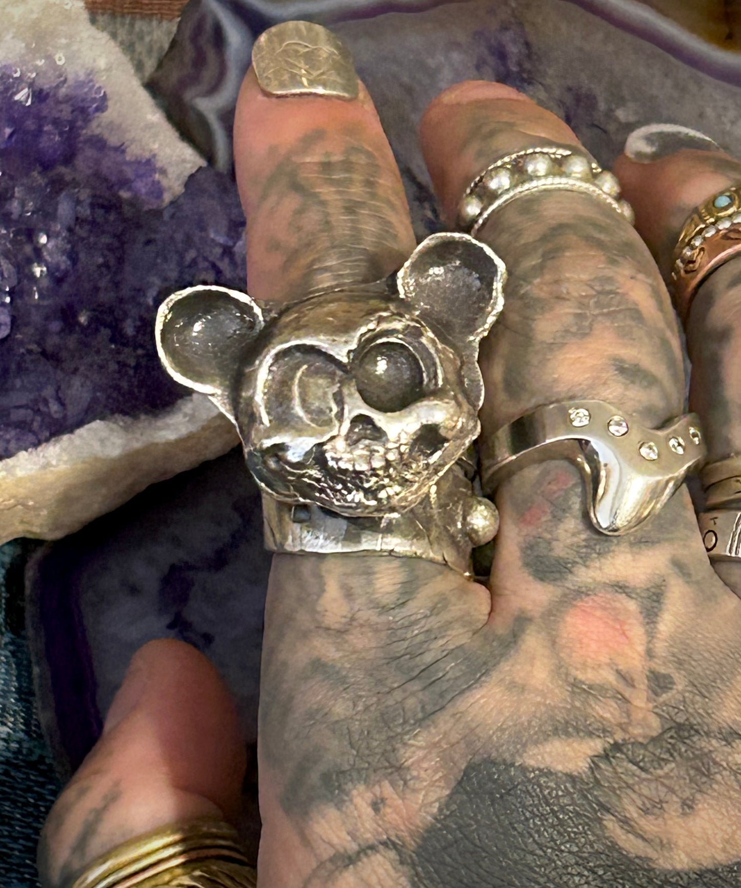Sterling Silver GUZ LOVE “ZOMBIE MOUSE” Cast & Sculpted Bypass Ring