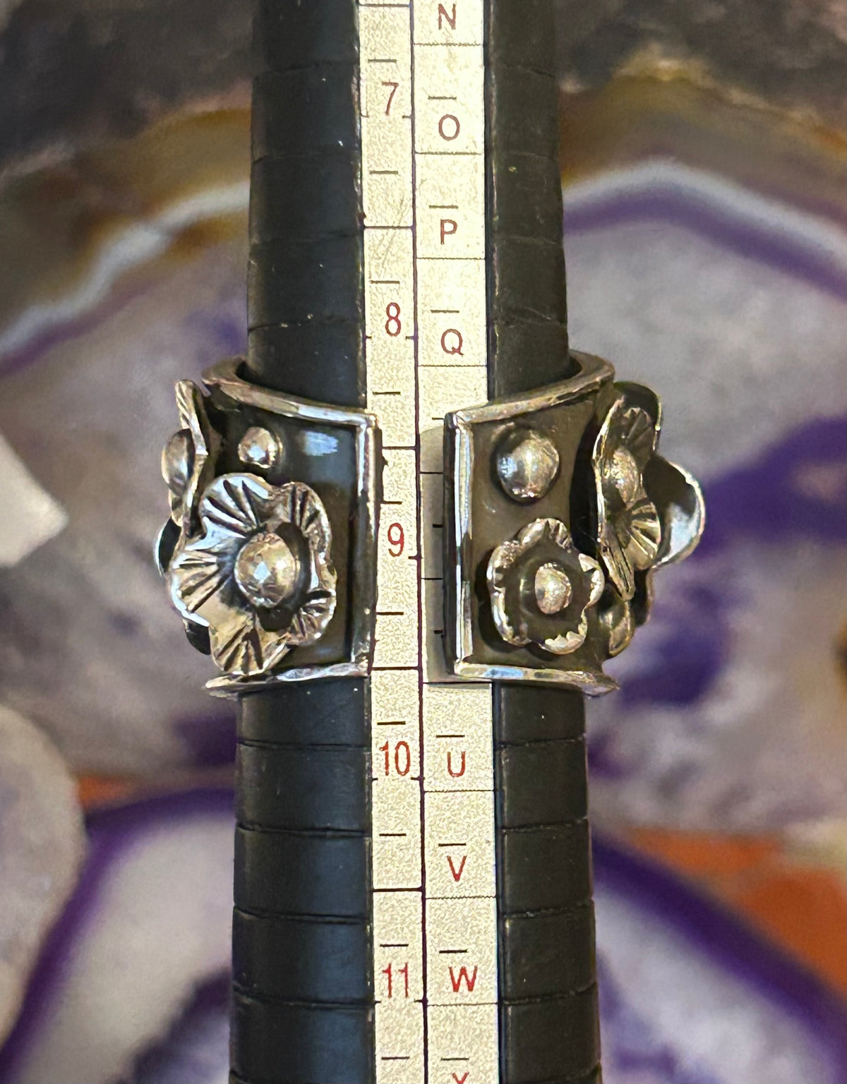 Sterling Silver Modern Taxco Mexico Ring With Flowers • Size 6.5-8.5