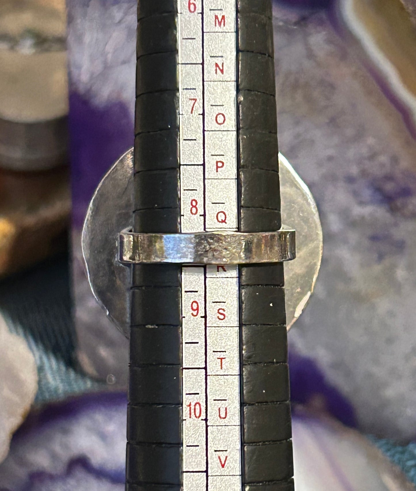 Vintage Sterling Silver Turquoise Inlay Geometric Circle Ring • Size 8.25