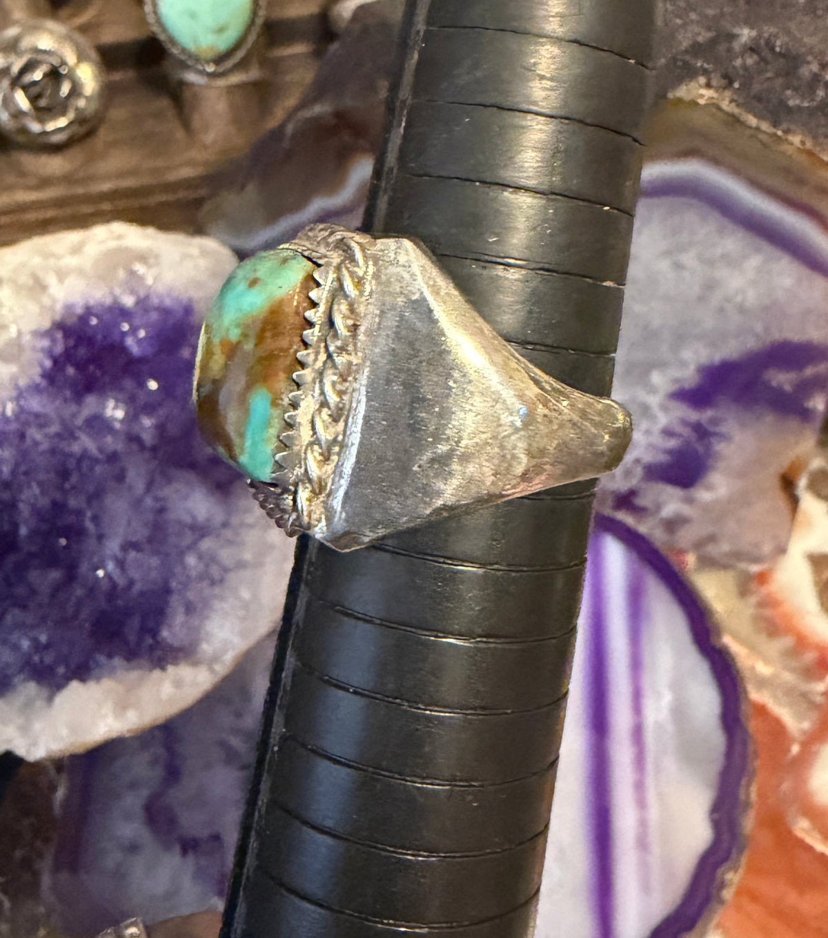 Vintage Sterling Silver Chunky Signet Style Shaped Natural Turquoise Ring Sz 10