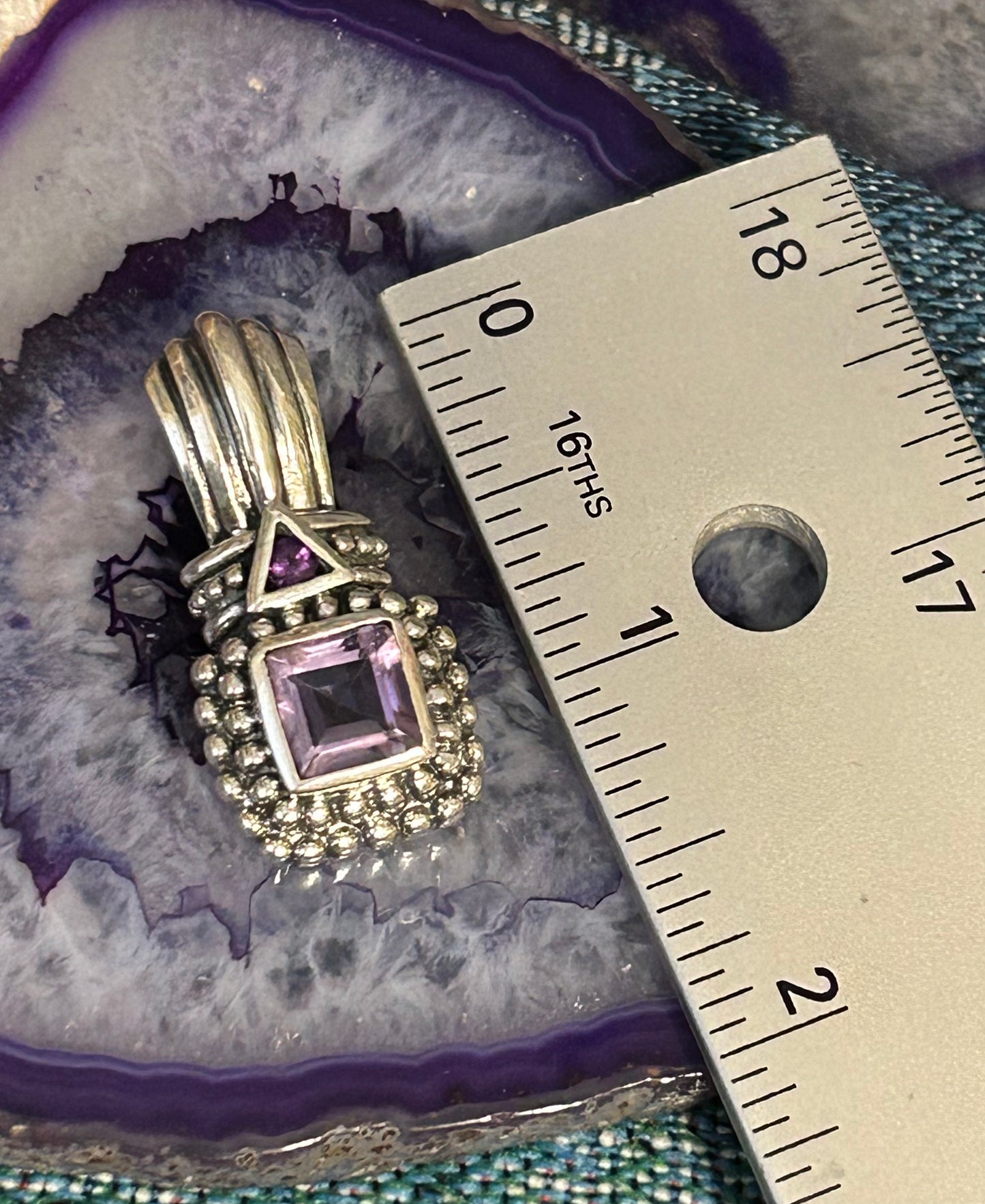 Vintage Deadstock Sterling Silver & Natural Amythest Enhancer Pendant