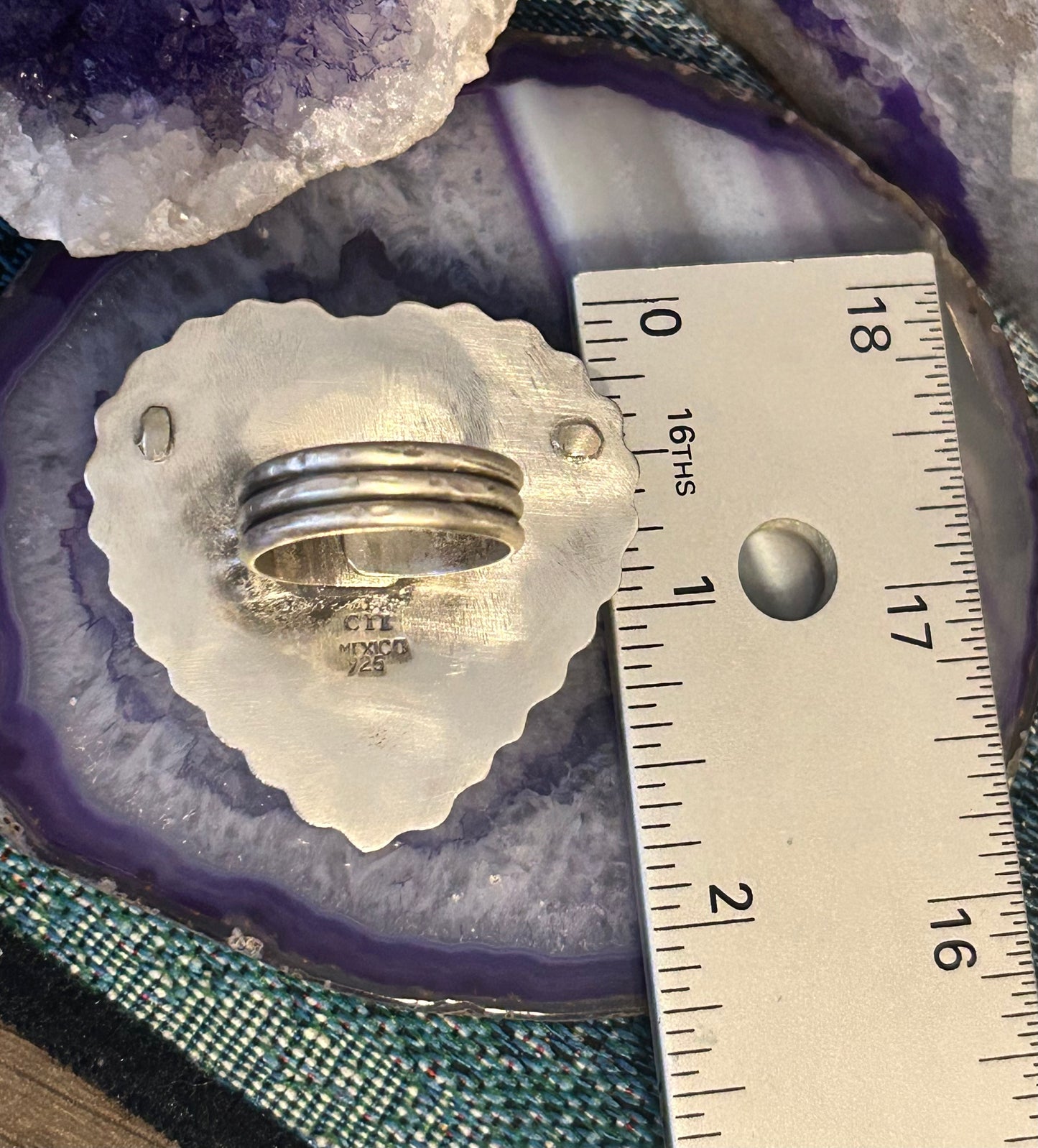 GuzFurbished Sterling Silver Large Statement Heart Adjustable Ring