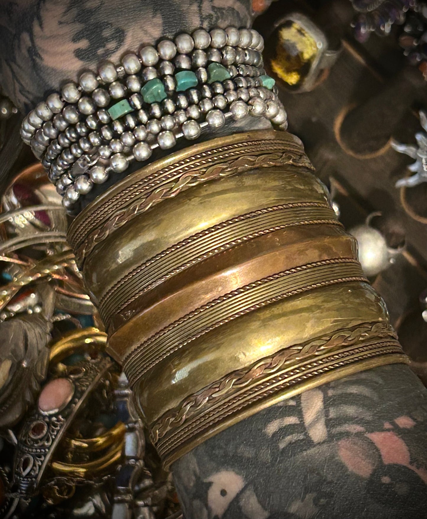 Vintage Brass & Copper Mixed Metals Wide Cuff Bracelet
