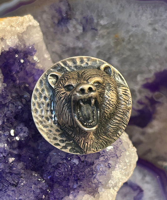 Sterling Silver Designer SOM’S Statement Roaring Bear Adjustable Ring