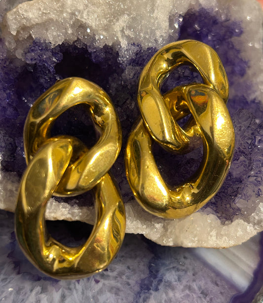 Vintage Gold Over Sterling Silver Puff Cuban Link Push Back Earrings