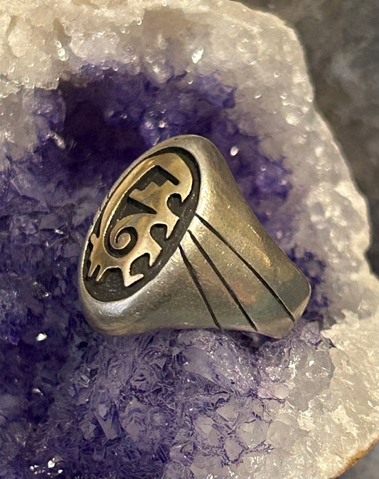Vintage Sterling Silver Native American Bear Chunky 2-tone Ring Sz 8