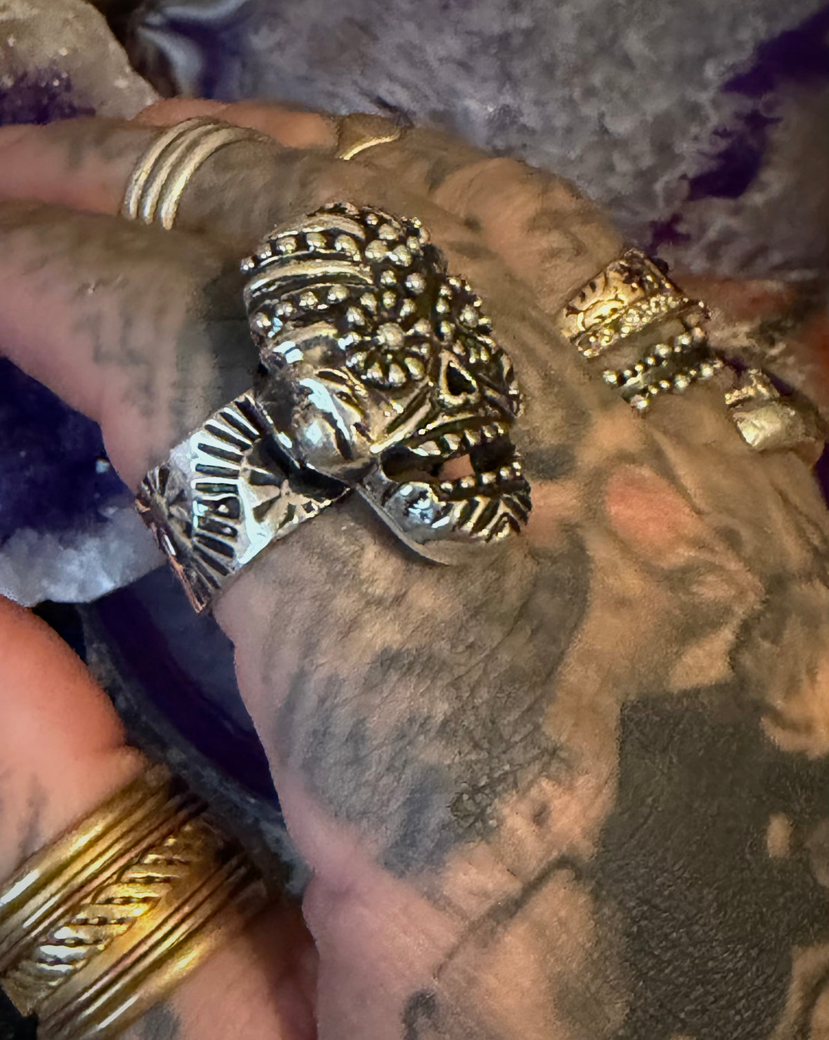 Sterling Silver Modern Taxco Mexico Chunky Sugar Skull Ring