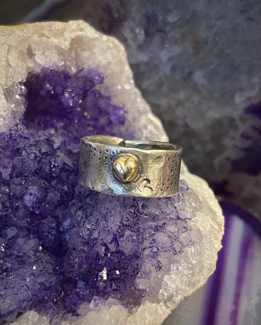 GUZ LOVE NO.105 • 14K Gold/Sterling Silver “Apocalypse” Heart Band • Size 6.75