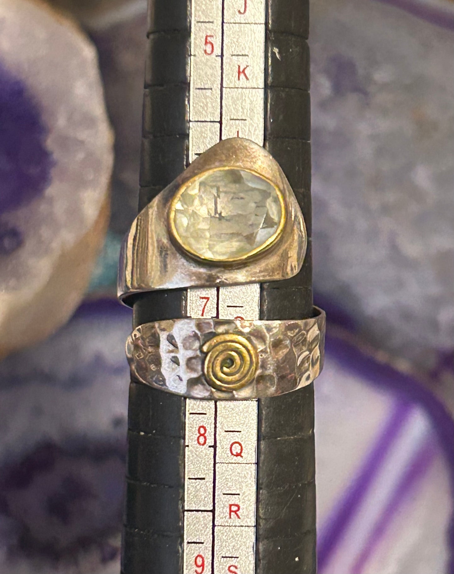 Sterling Silver 2-tone Hammered Bypass Ring w/ Green Amethyst