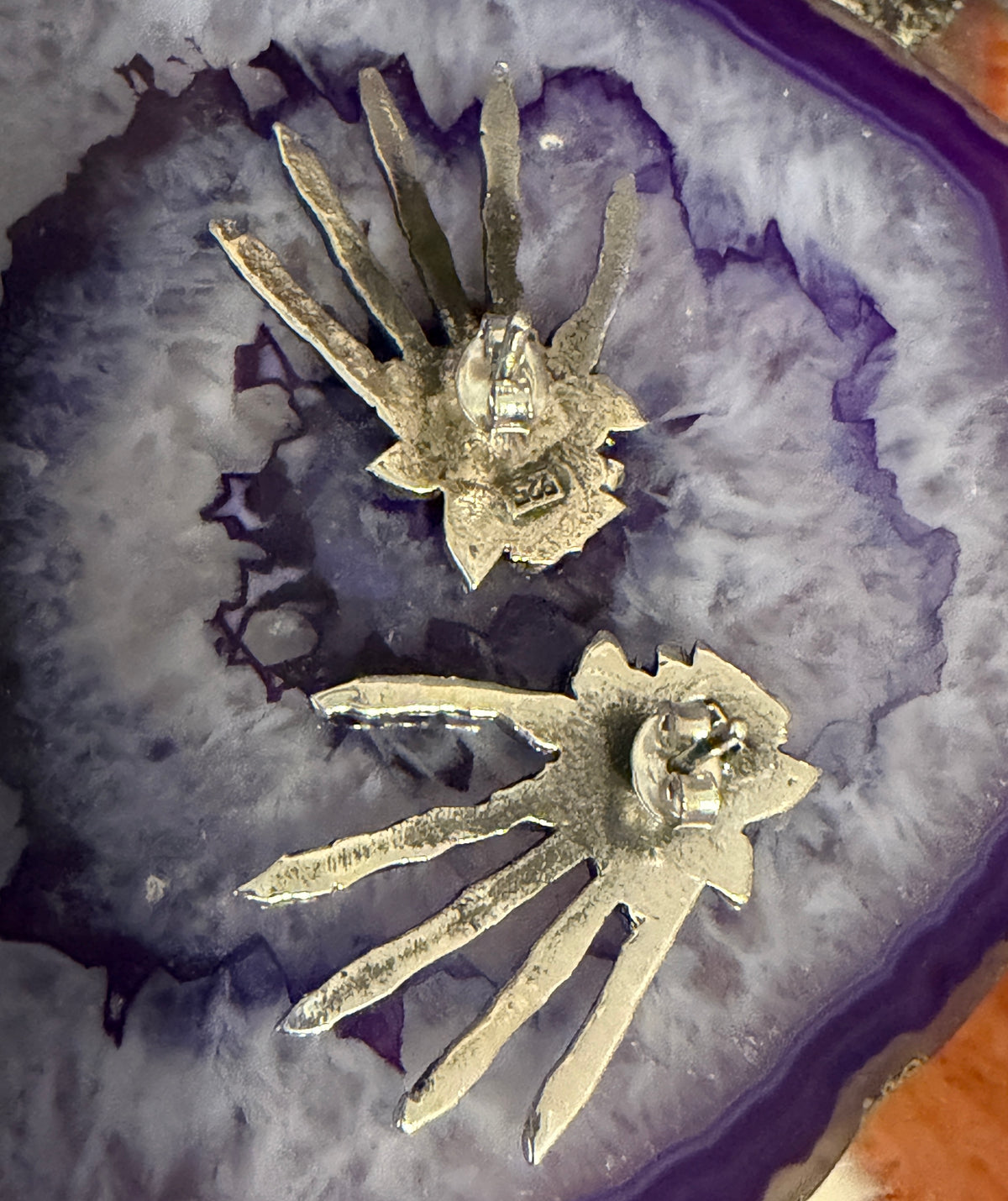 Sterling Silver Modern Taxco Mexico Skeleton Hand w/ Flowers Earrings Post Back