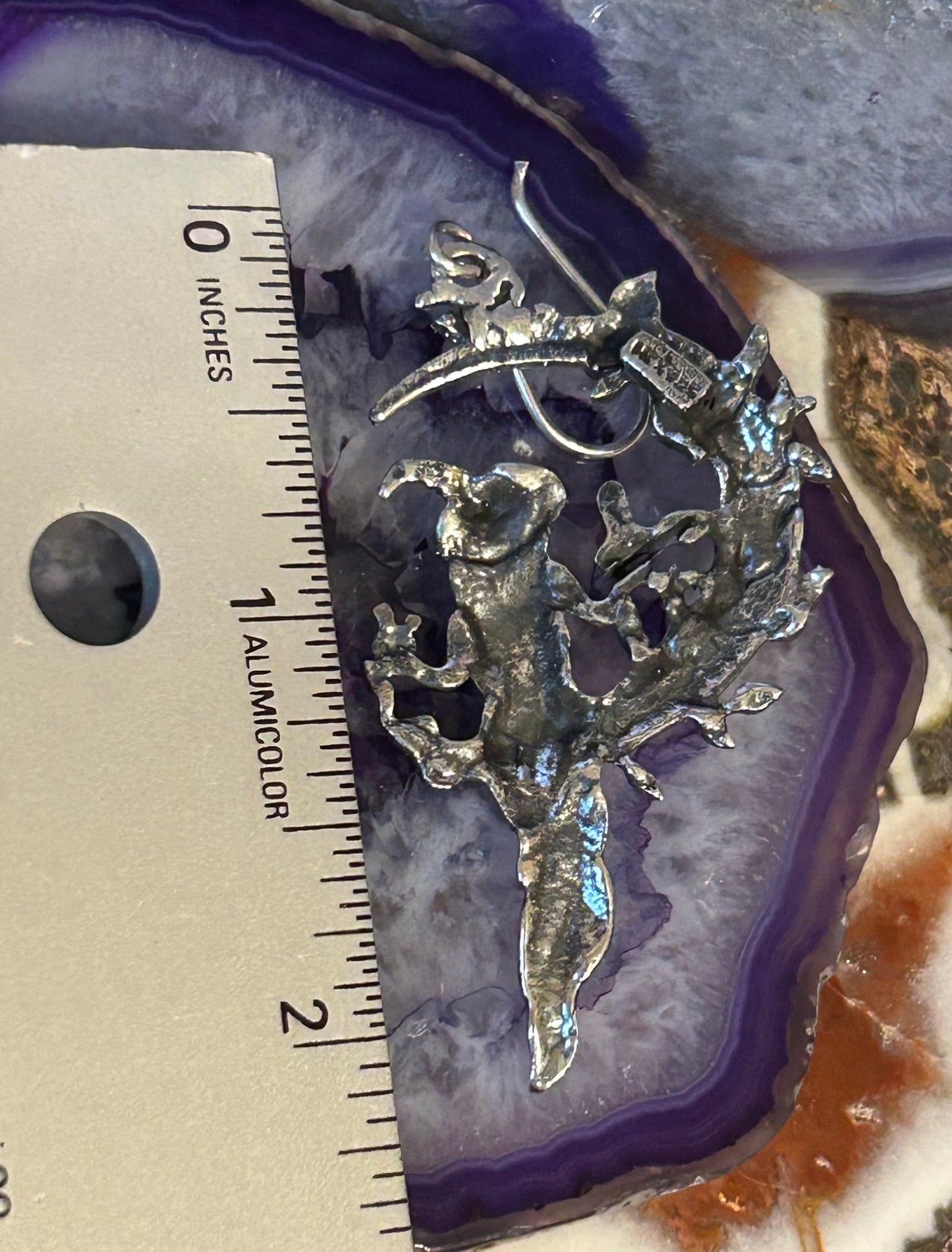 Sterling Silver Modern Taxco Mexico Large Witchy Moon Nature Dangle Earrings