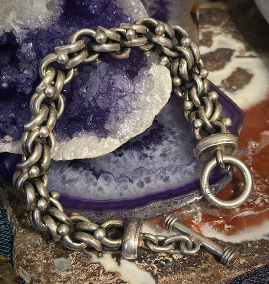 Vintage Sterling Silver 925 Chunky Link Toggle Bracelet