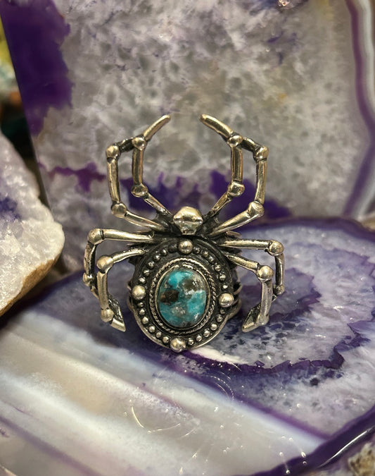 Sterling Silver Taxco Mexico Spider With Turquoise Ring Size 6-7