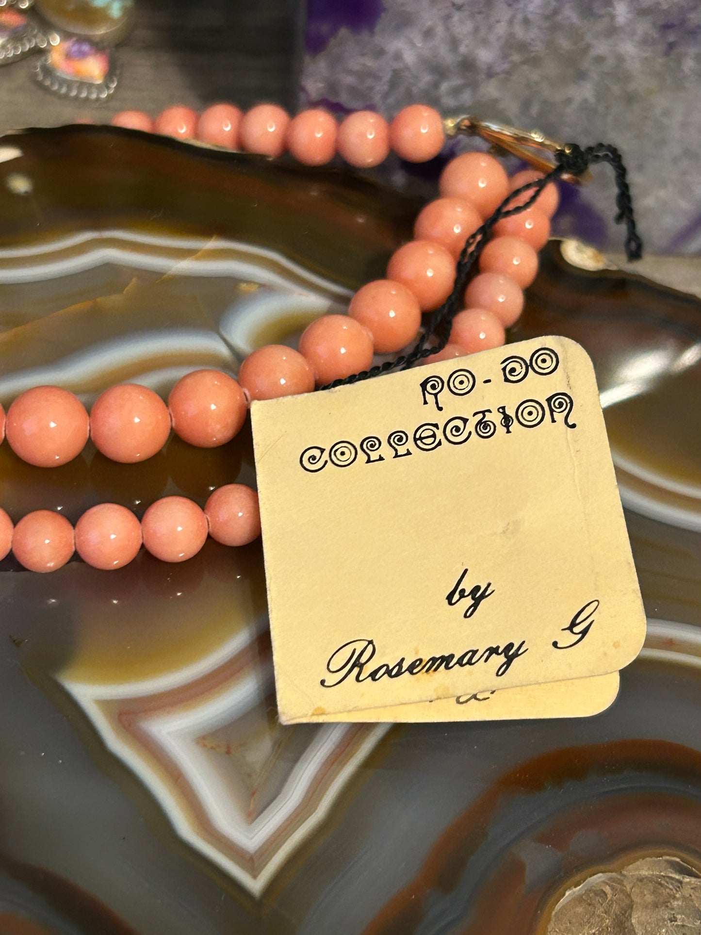 Vintage Rosemary G Ro-Do Multi-layer Beaded Necklace With Fish, Pink, Green Etc