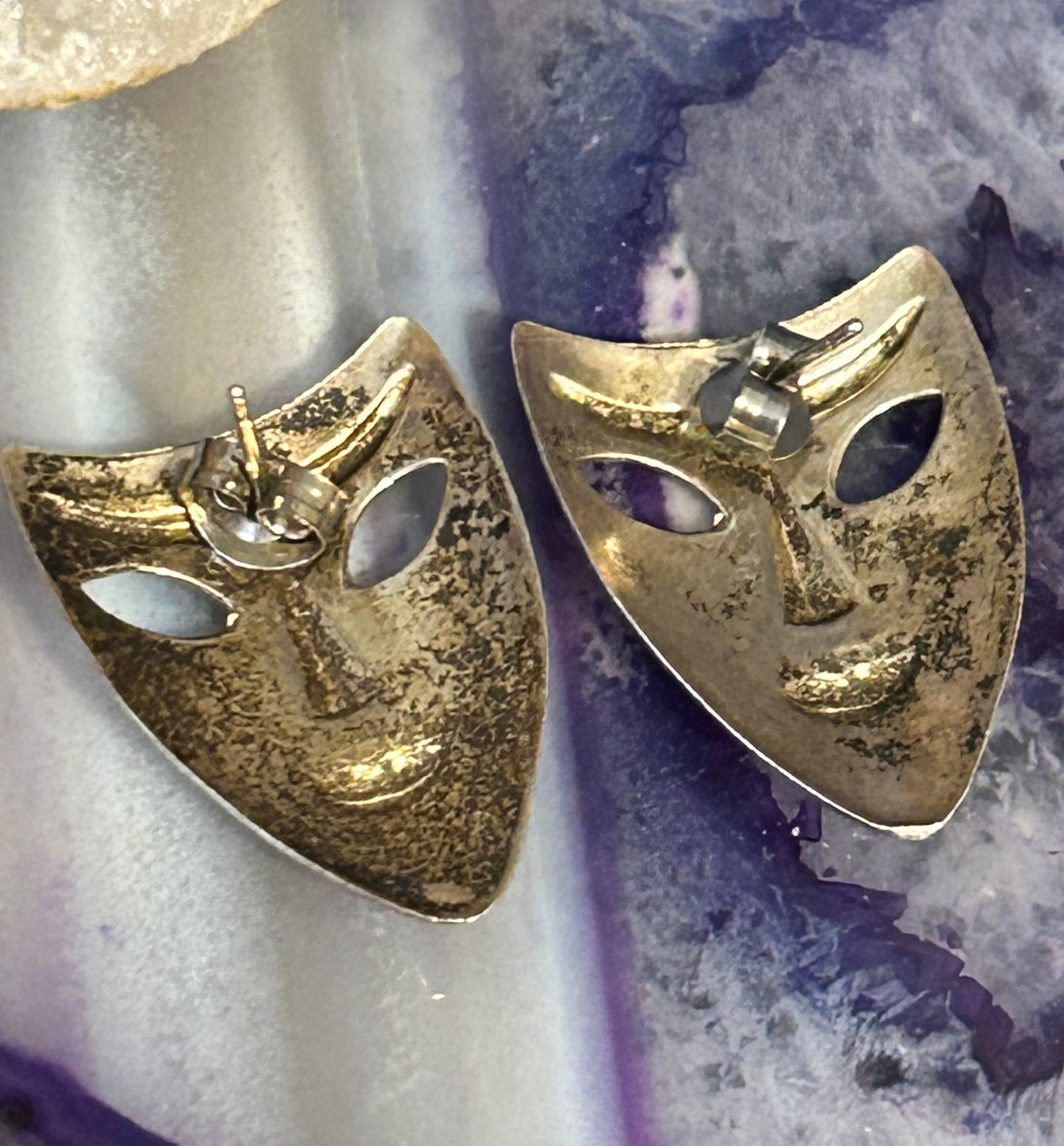 Vintage Sterling Silver Mask Face Earrings Push Back