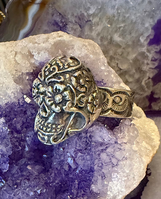 Sterling Silver Modern Taxco Mexico Chunky Statement 3D Sugar Skull Ring