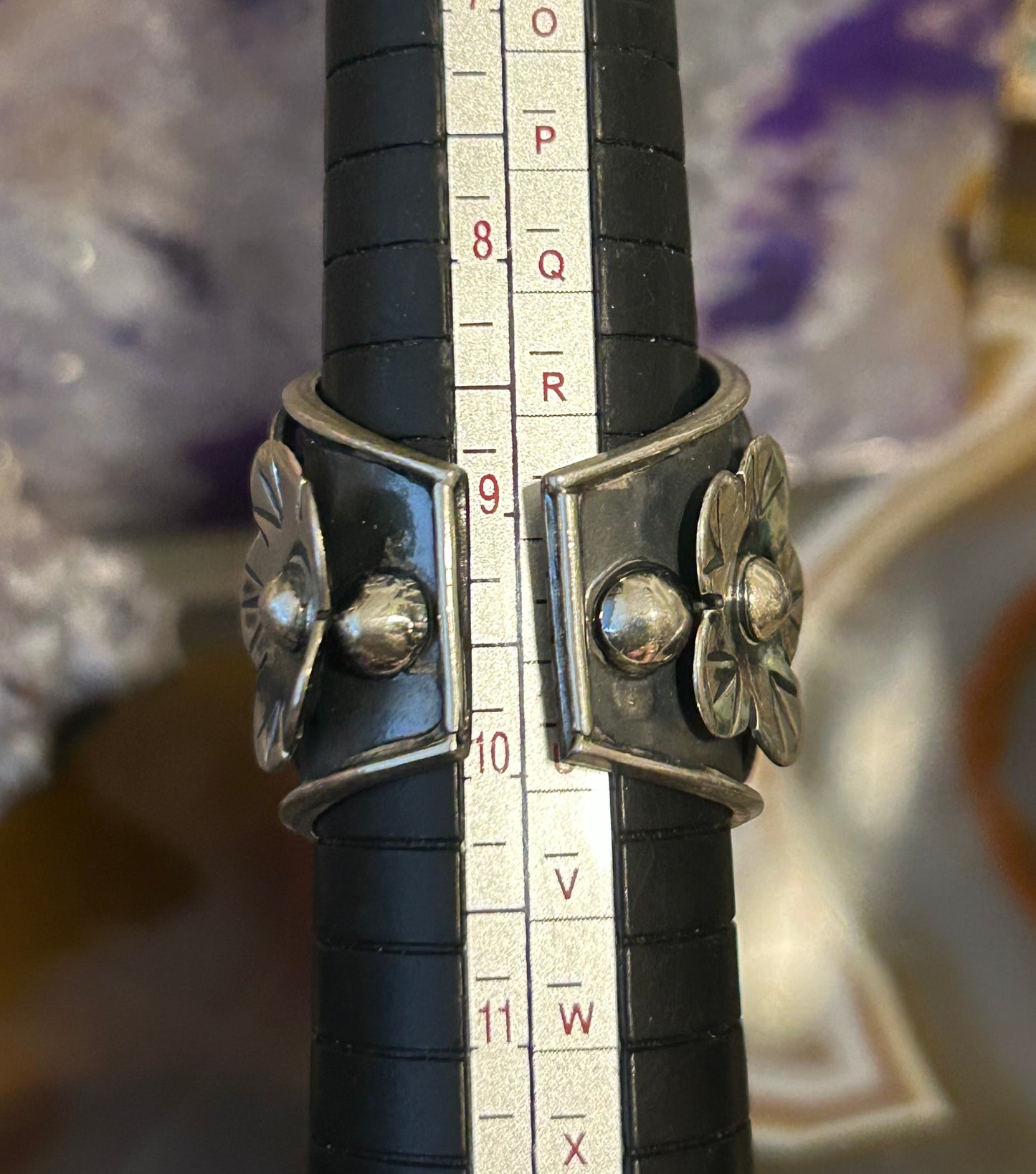 Sterling Silver Taxco Mexico Handmade Jaguar/Cheetah & Flowers Ring Adjustable