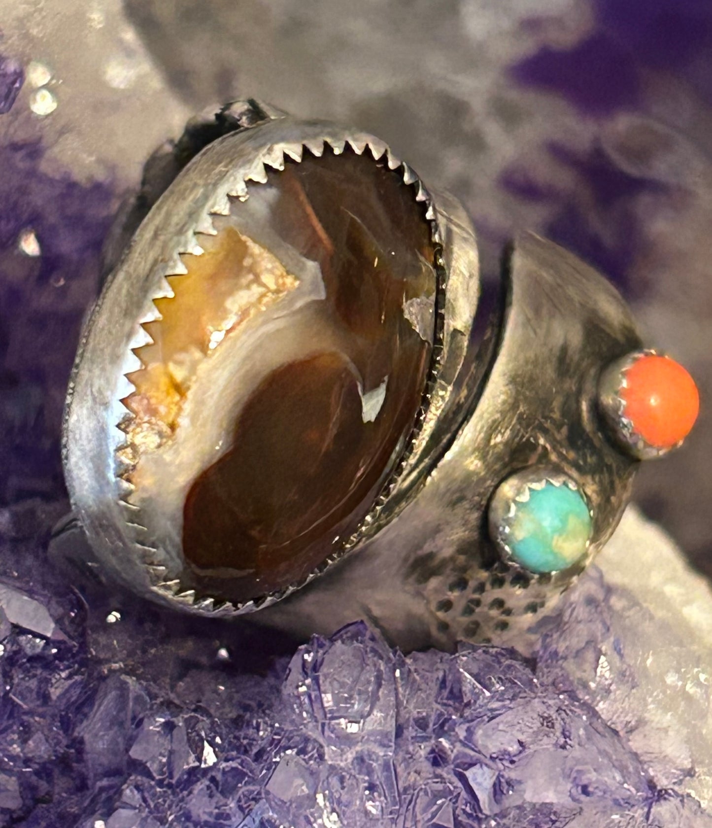GUZ LOVE NO.108 • Abstract Sculptural Fire Agate Multi-Stone Ring