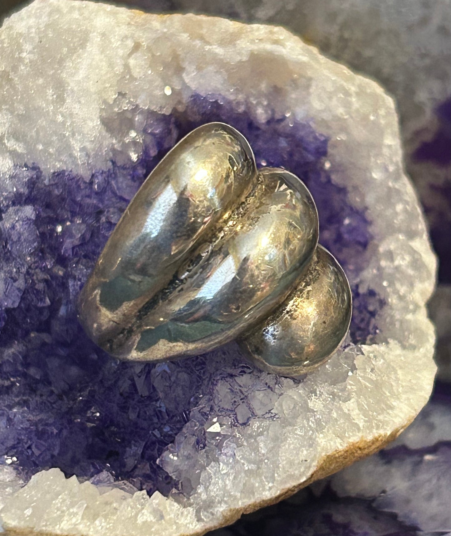 Vintage Sterling Silver Huge Chunky Modernist Abstract Ring Size 8