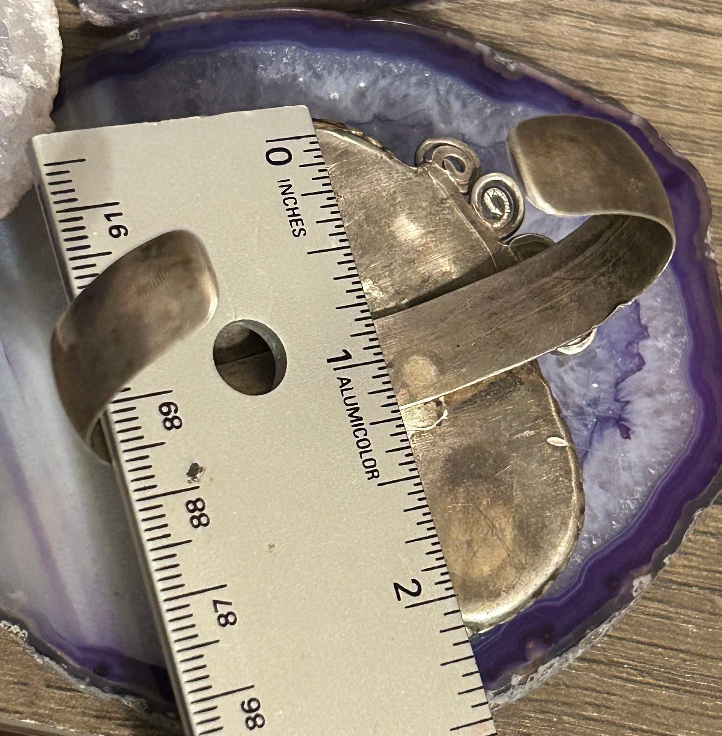 Vintage Sterling Silver Large Turquoise Lapis Etc Composite Stone Cuff Bracelet