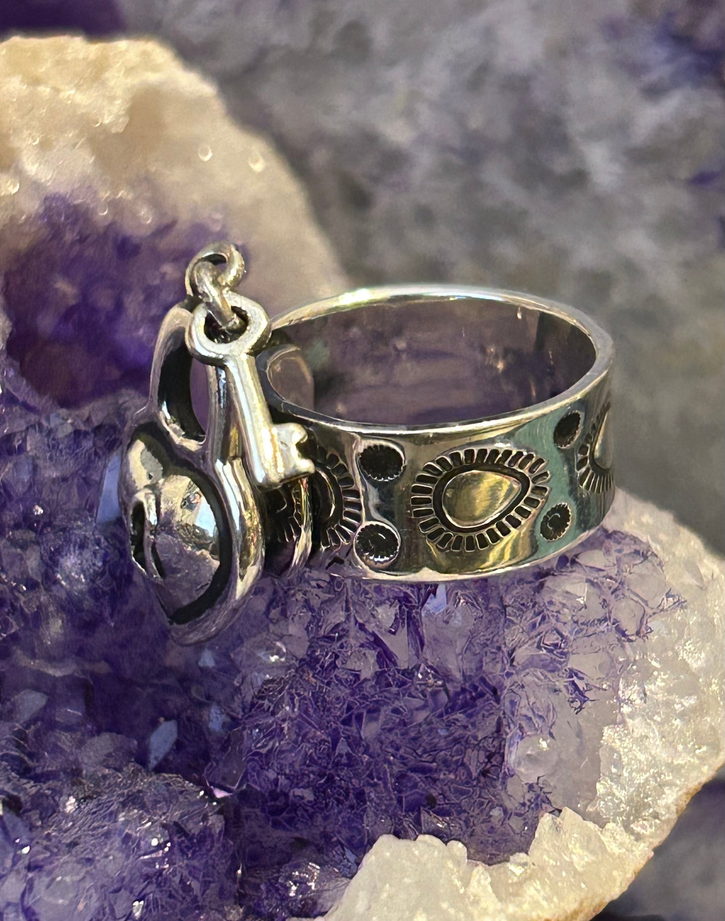 Sterling Silver Modern Taxco Mexico “Key To My Heart” Ring • Adjustable