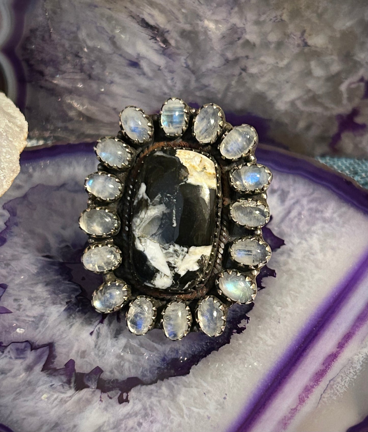 Sterling Silver White Buffalo & Moonstone Large Ring Size 6