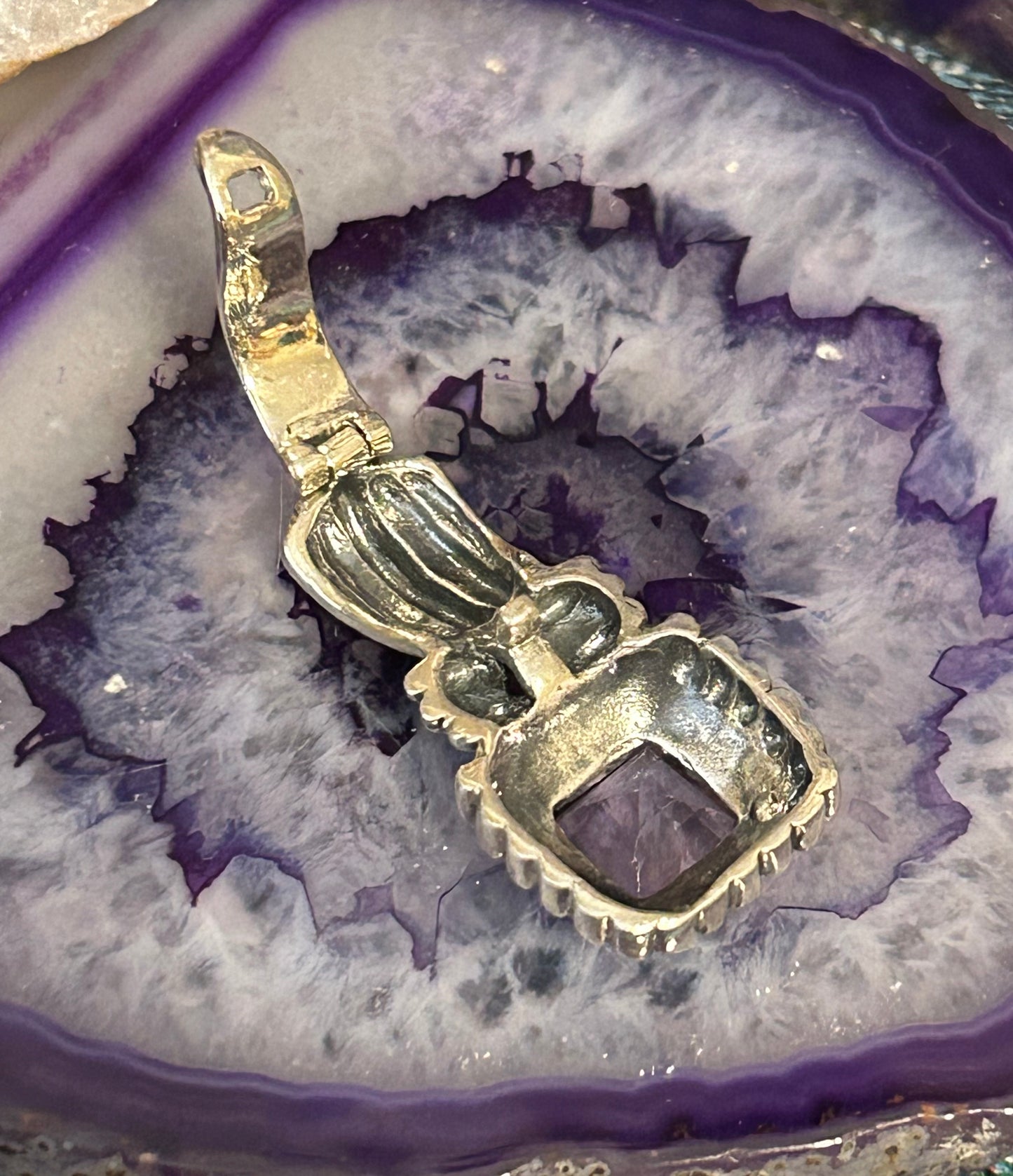 Vintage Deadstock Sterling Silver & Natural Amythest Enhancer Pendant