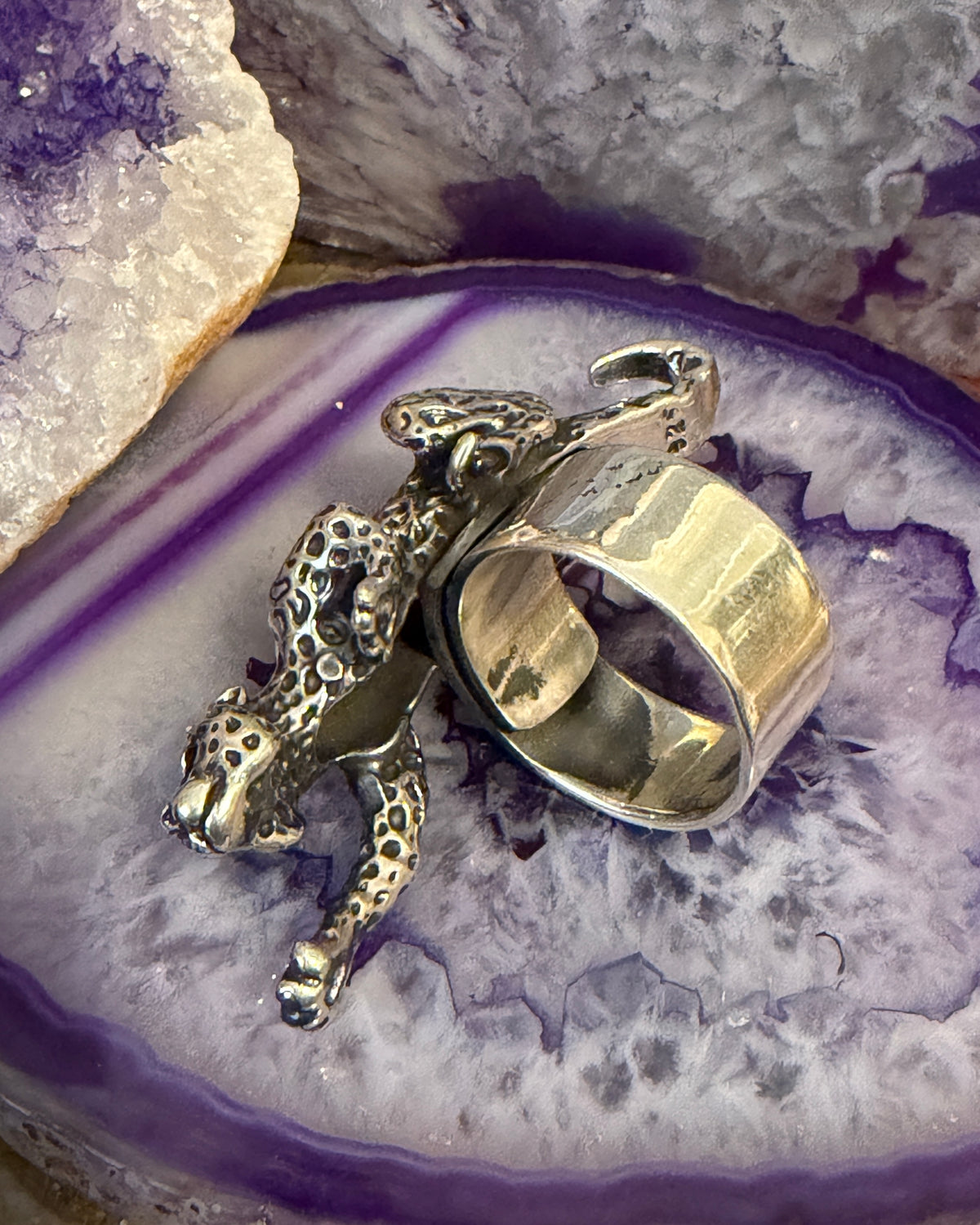 Sterling Silver Modern Taxco Mexico Statement Crawling Jaguar/Cheetah Ring
