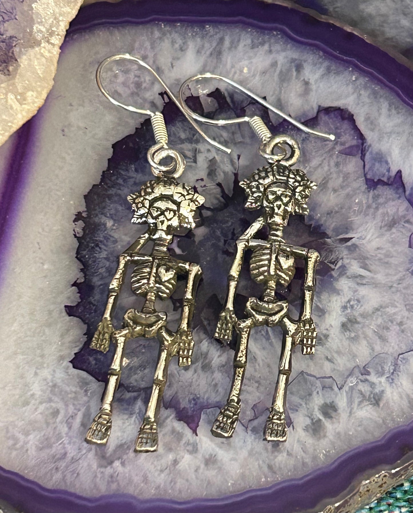Sterling Silver Modern Taxco Mexico Skeleton Dia De Los Muertos Earrings