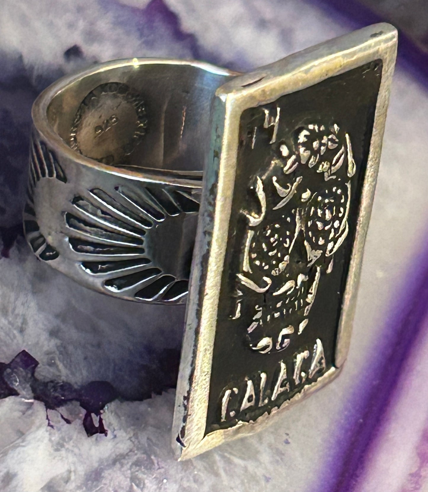 Sterling Silver Taxco Mexico “CALACA” Skeleton Day Of The Dead Tarot Card Ring