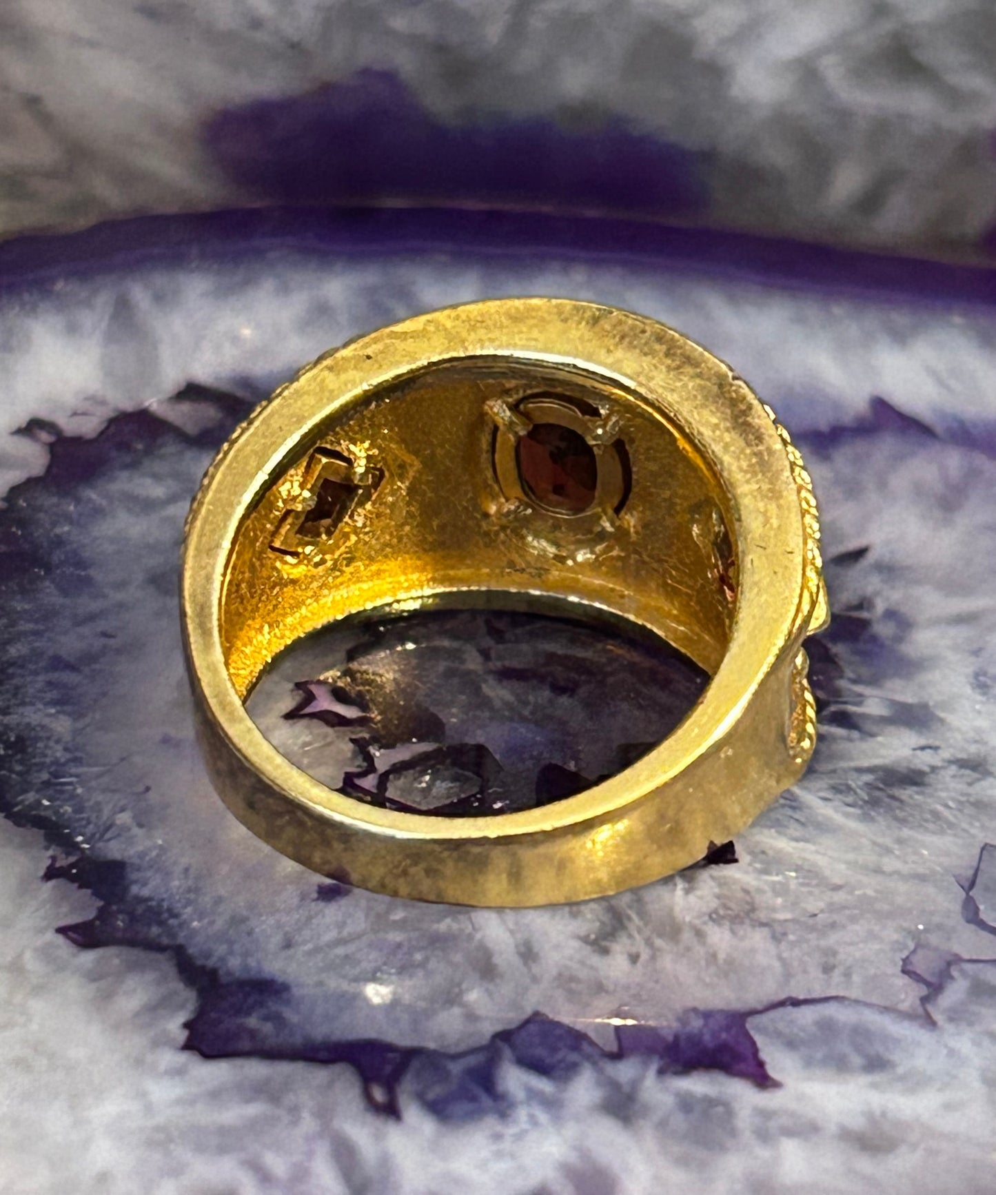 Vintage Sterling Silver Gold Vermeil Byzantine Style Ring • Size 8