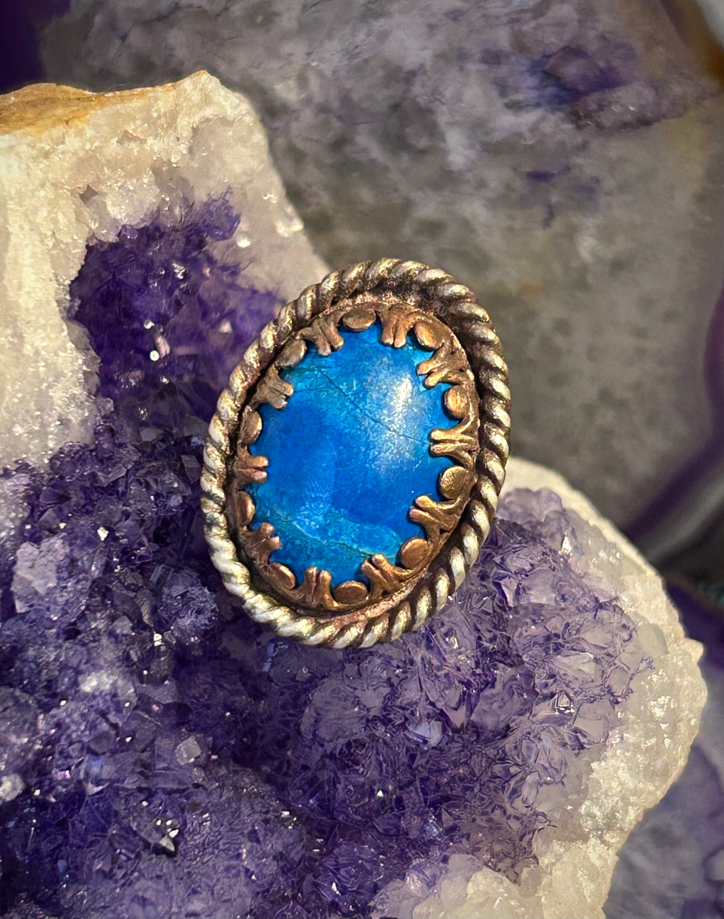 GUZ LOVE Mixed Metal Sterling & Copper African Turquoise Ring • Size 8
