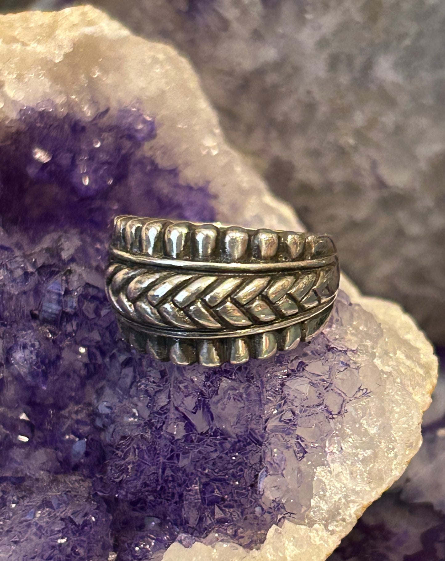 Vintage Sterling Silver Wide Rope Design Ring Size 7.75