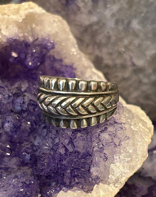 Vintage Sterling Silver Wide Rope Design Ring Size 7.75