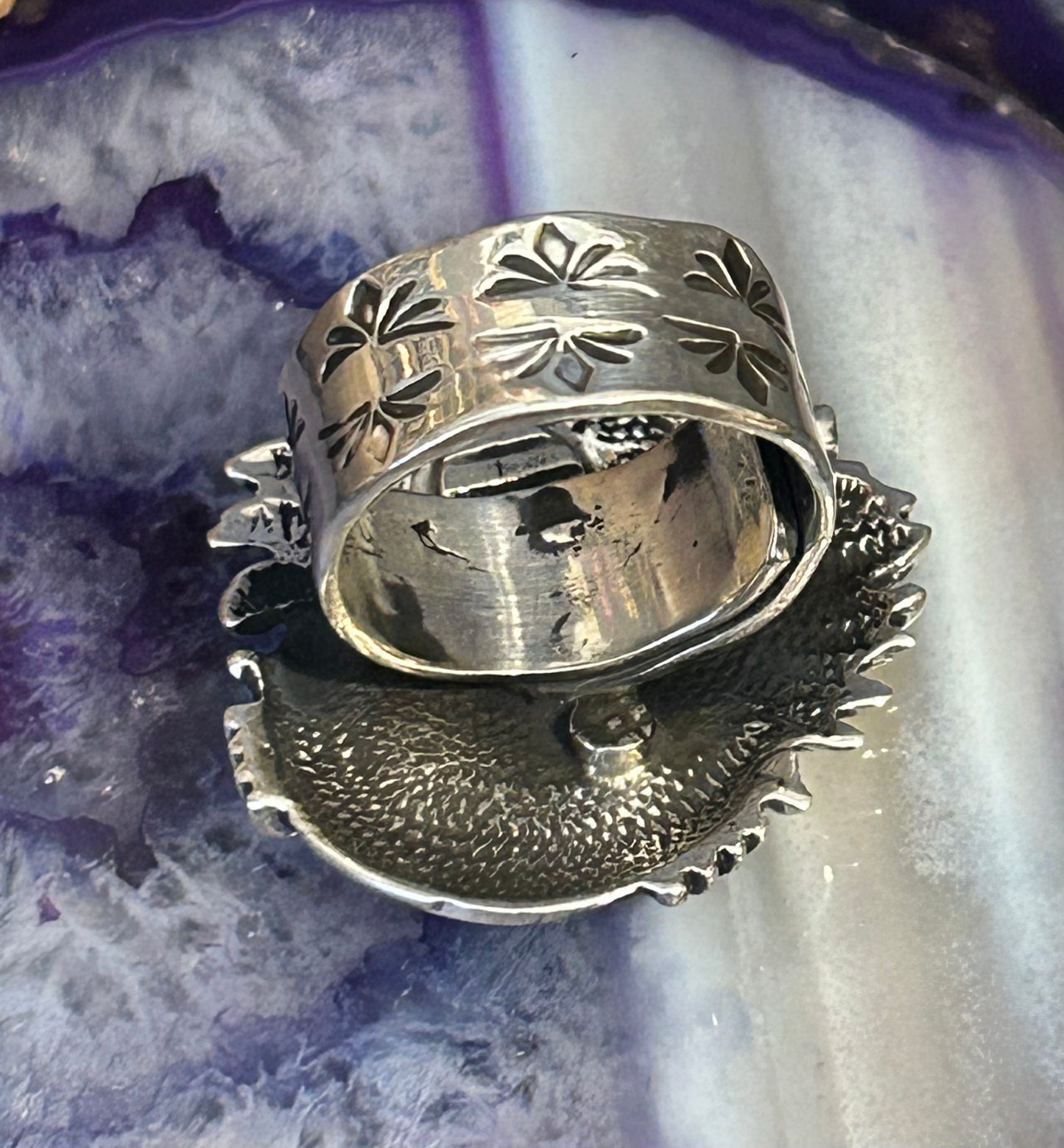 Sterling Silver Taxco Mexico Sun Holding Moon Celestial Adjustable Ring